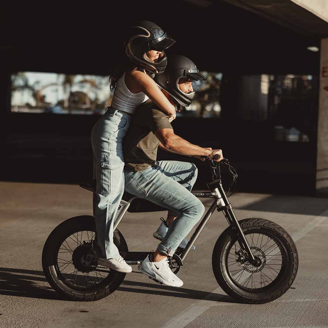 Two super73 ebike riders on the metallic aluminum ZX
